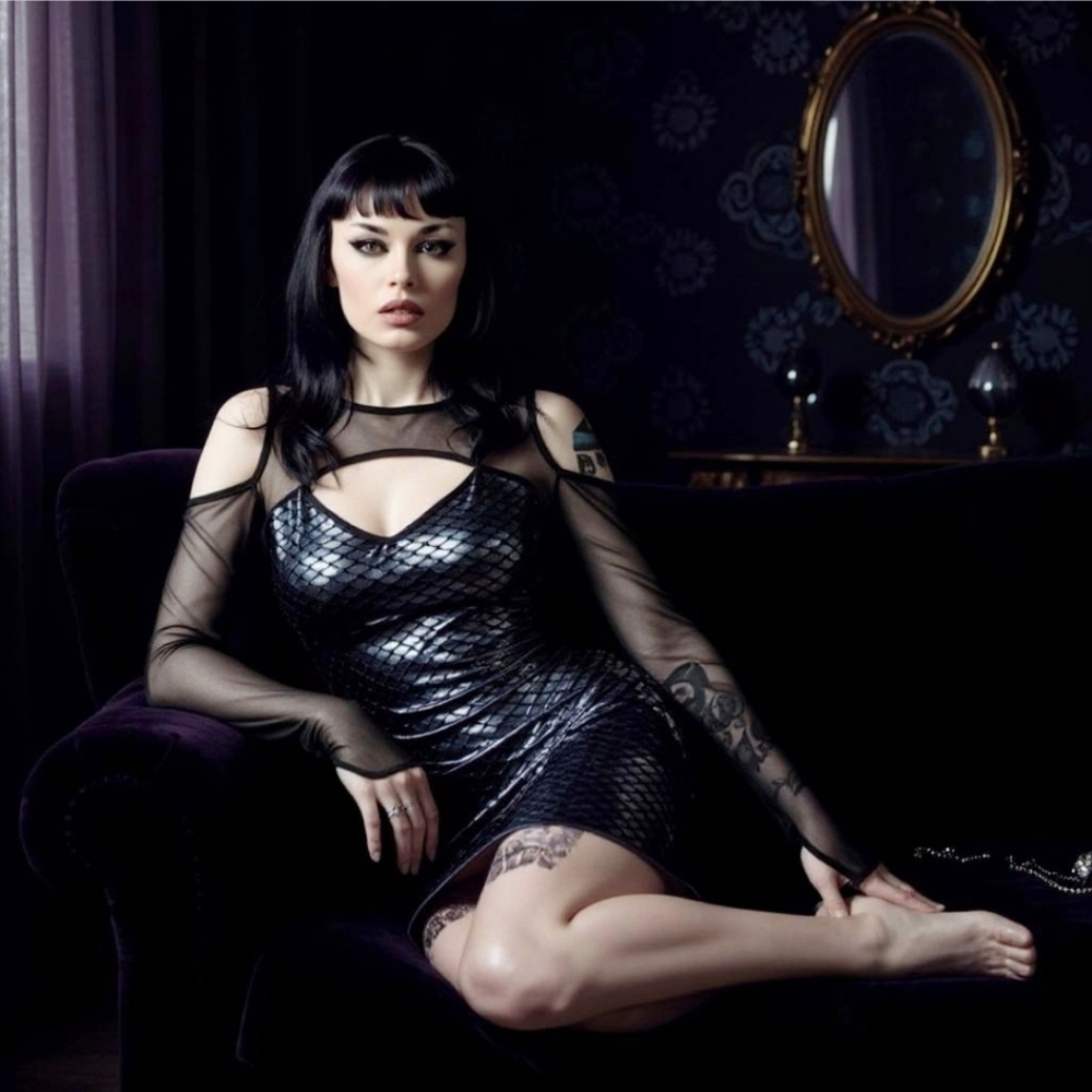 KILLSTAR “Felicity” Bodycon Dress – Metallic Mermaid Scales, Cold Shoulder | S